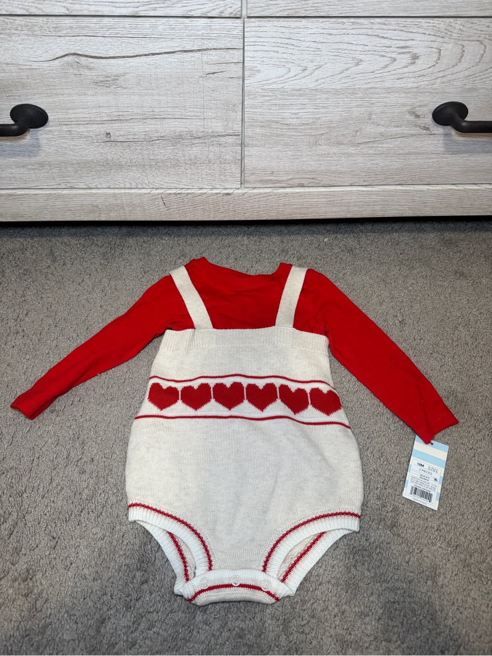Cat & Jack Red and Cream Heart Knit Romper Set